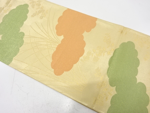 JAPANESE KIMONO / ANTIQUE FUKURO OBI / SILK / WOVEN FLORAL PLANTS